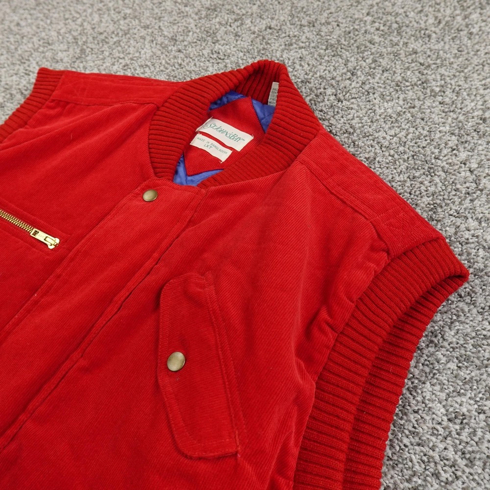 VTG St Johns Bay‎ Vest Mens LT Red Corduroy Sleeveless Bomber Full Zip Outdoor